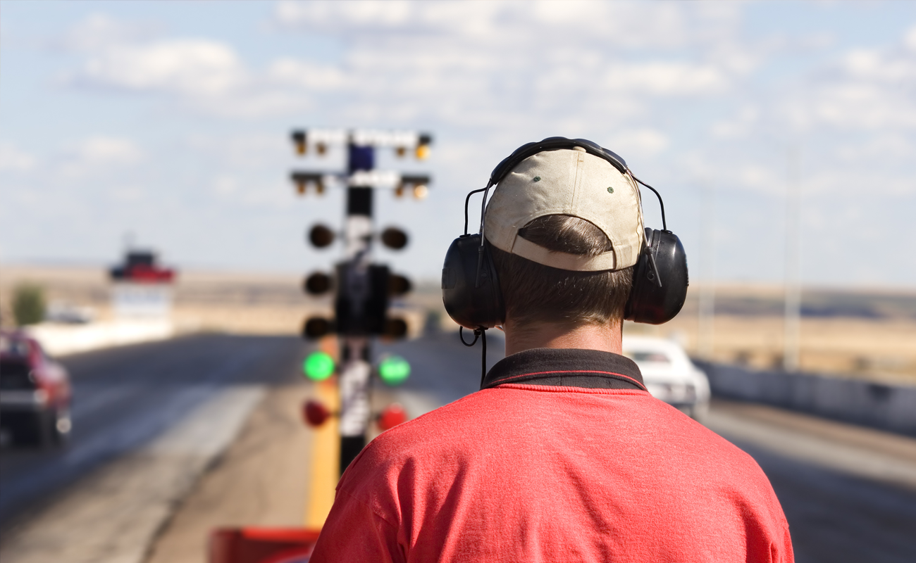 man wearing ear defenders