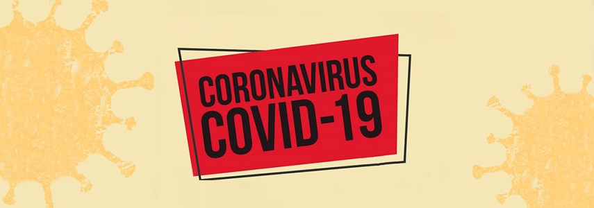 red rectangle on cream background with black text  CORONAVIRUS COVID-19