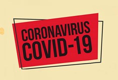 red rectangle on cream background with black text CORONAVIRUS COVID-19